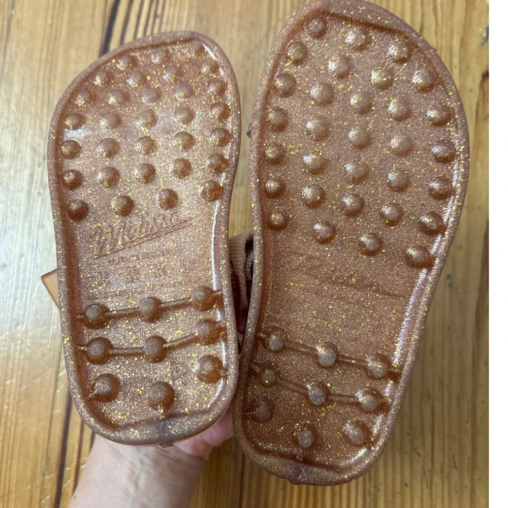 Mini Melissa Rider Papete Sandals Kids Rose Gold Glitter Sporty SIZE 12